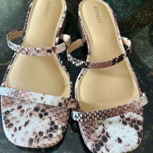 Express Brown and Cream Snakeskin Sandals